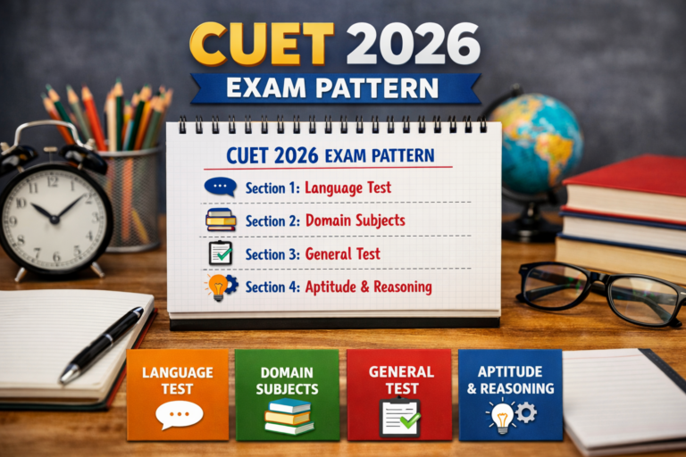 CUET 2026 exam pattern showing marking scheme, question distribution, sections, and exam duration