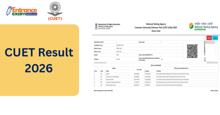 CUET Result 2026 direct link showing official NTA scorecard download portal with percentile and marks