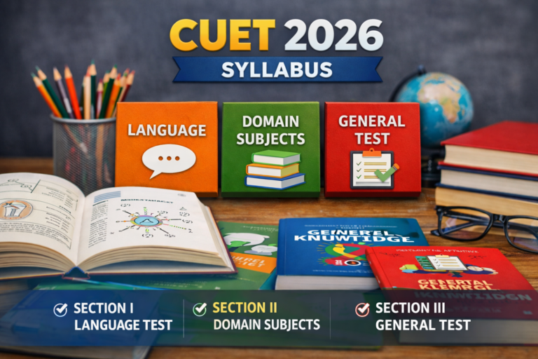 CUET 2026 syllabus PDF showing subject-wise topics, language papers, domain subjects, and General Aptitude Test
