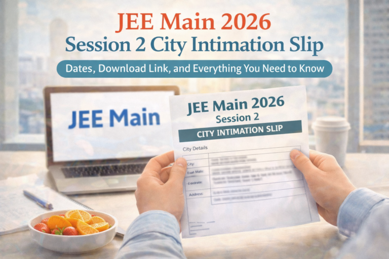JEE Main 2026 Session 2 City Intimation Slip download showing allotted exam city and NTA login details