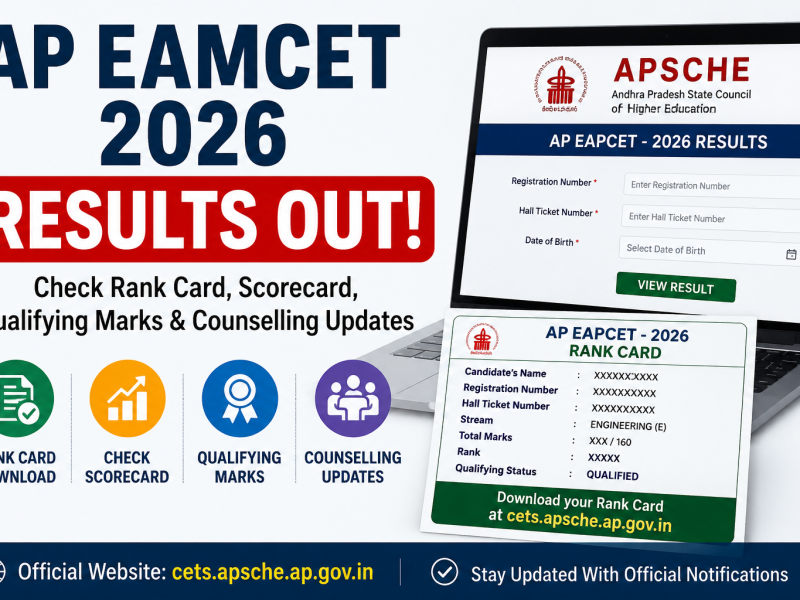 AP EAMCET 2026 Results with rank card download, scorecard, and APSCHE official result portal