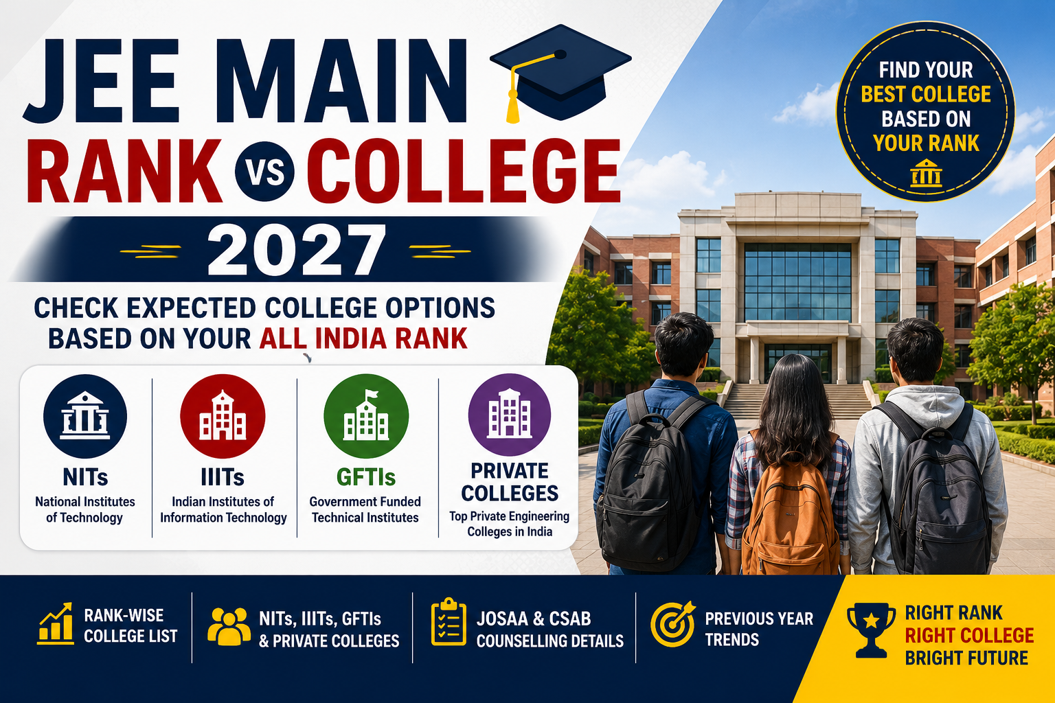JEE Main Rank vs College 2027 expected NIT, IIIT, GFTI and private engineering college admission analysis