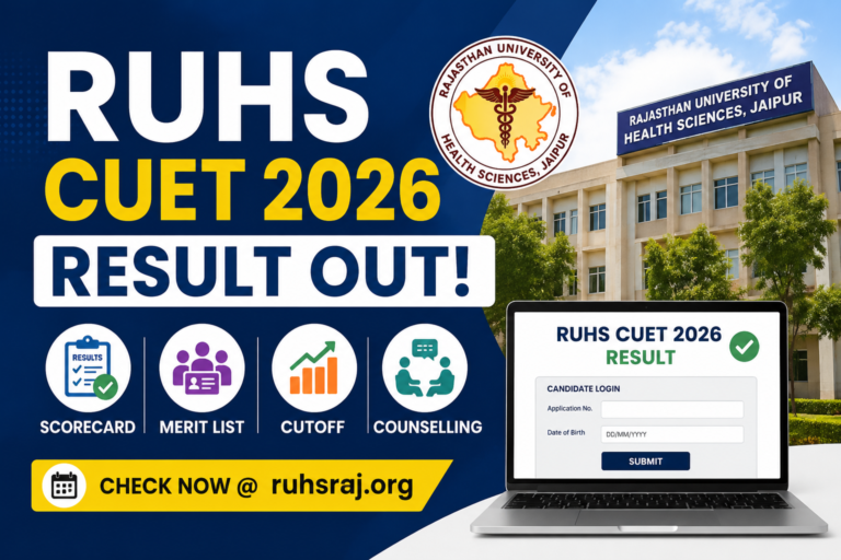 RUHS CUET 2026 result, scorecard, merit list, cutoff and counselling updates