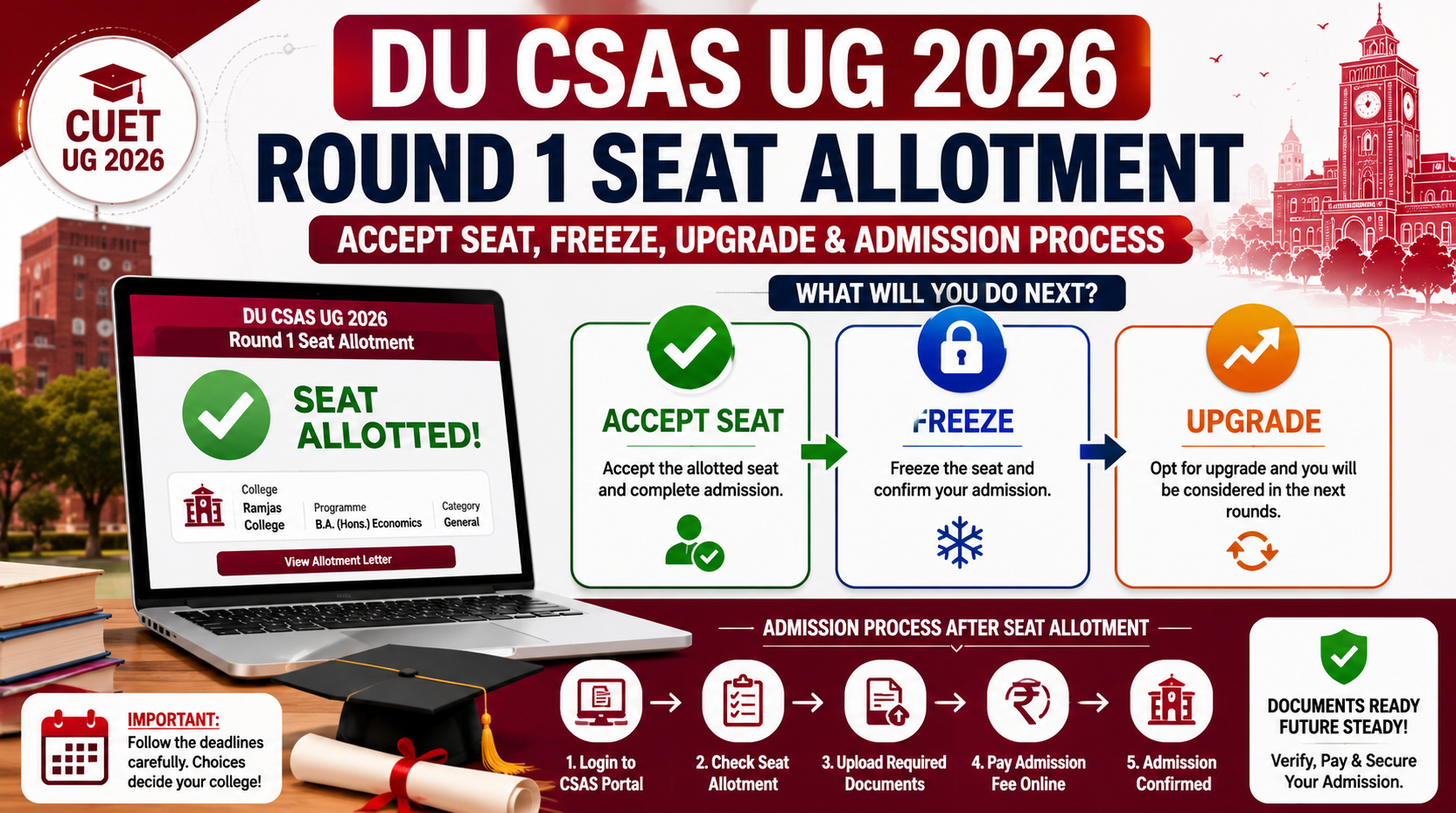 DU CSAS UG Round 1 Seat Allotment 2026 Accept Seat Freeze Upgrade Admission Process